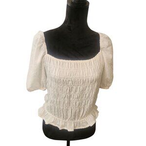 Women’s White Eyelet Puff Sleeve Blouse Size XL